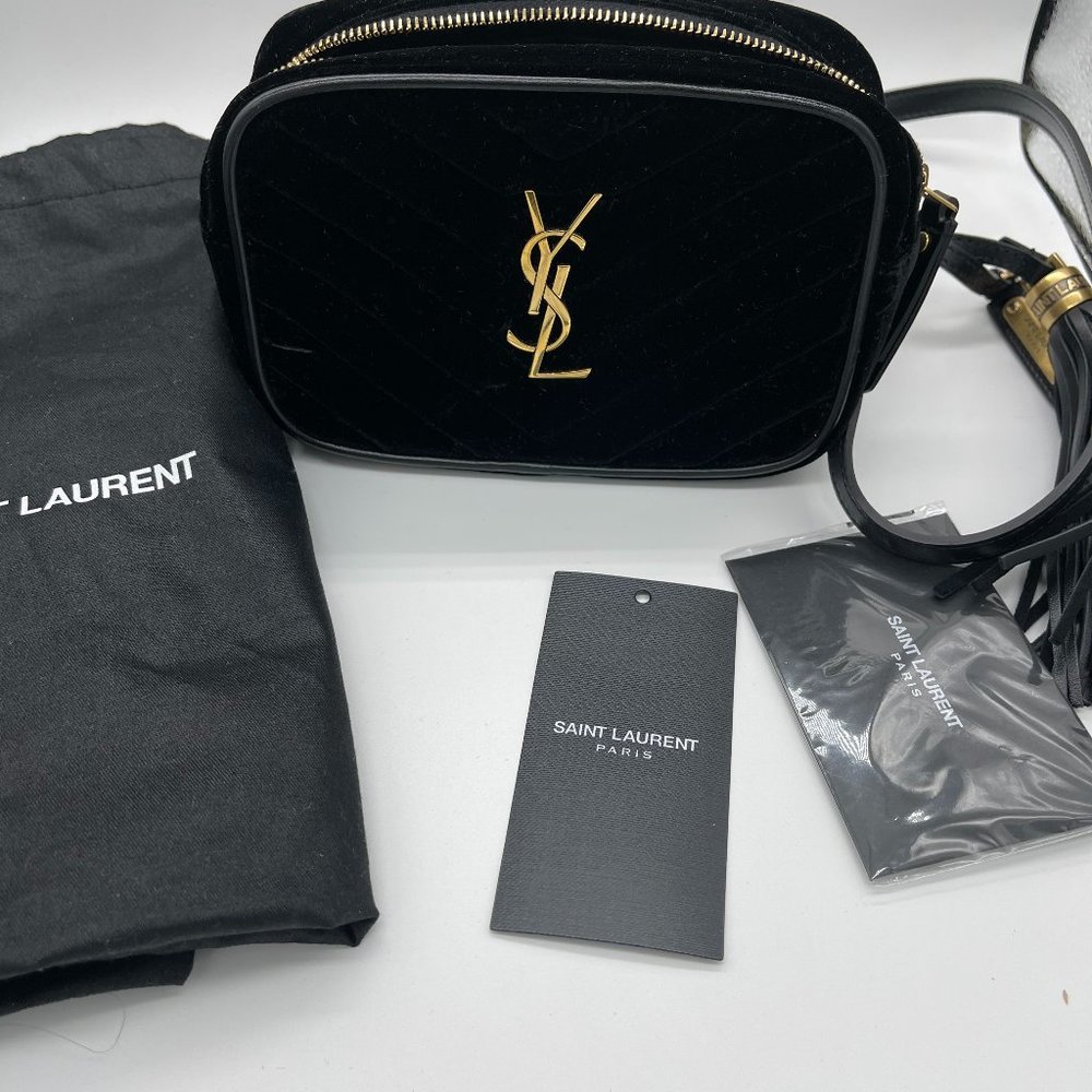 YVES SAINT LAURENT Velour Matelasse Black Belt Bag
